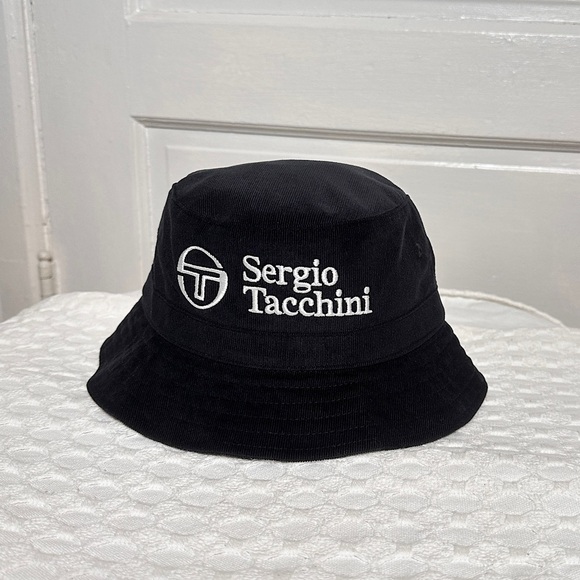 Sergio Tacchini Bucket Hat Embroidered ST Logo Black Corduroy Retro Festival NWT - Picture 9 of 12